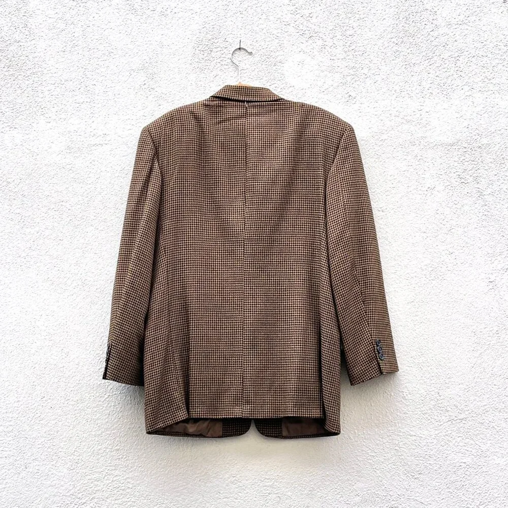 Vintage Men's Monsieur Givenchy Brown & Black Wool Houndstooth Blazer Jacket 44R